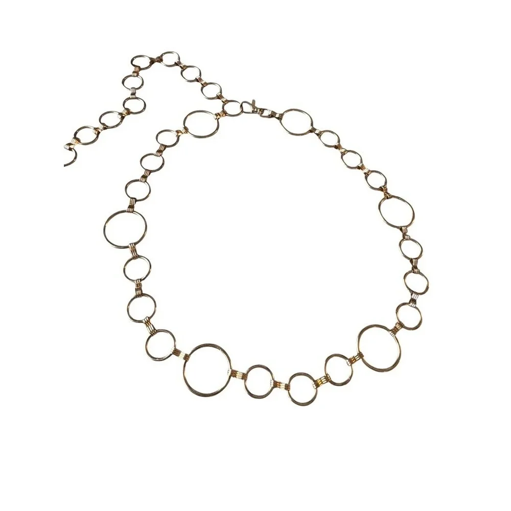 Gold Tone Multi Size Ring Chain Belt Adjustable Hook Clasp 48.5 Inch Length